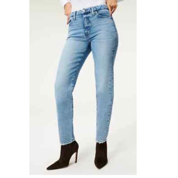 Good American Women's The Weekender Straight Leg Light Wash Jeans Size 14/32 - Picture 1 of 13